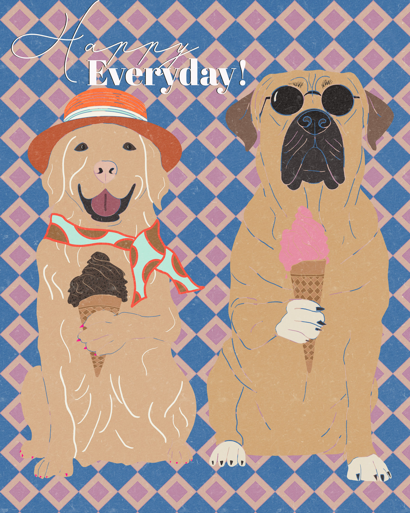Sweet Paws & Treats is a whimsical dog-and-dessert illustration collection created to spark joy and a little mischief. These well-traveled pups show up in chic accessories and indulge in fabulous sweets — the perfect recipe for smile-worthy art. Designed for summertime totes, birthday cards, gift wrap, party décor, plates, napkins, and more. This collection brings a fun, celebratory energy to any product line.